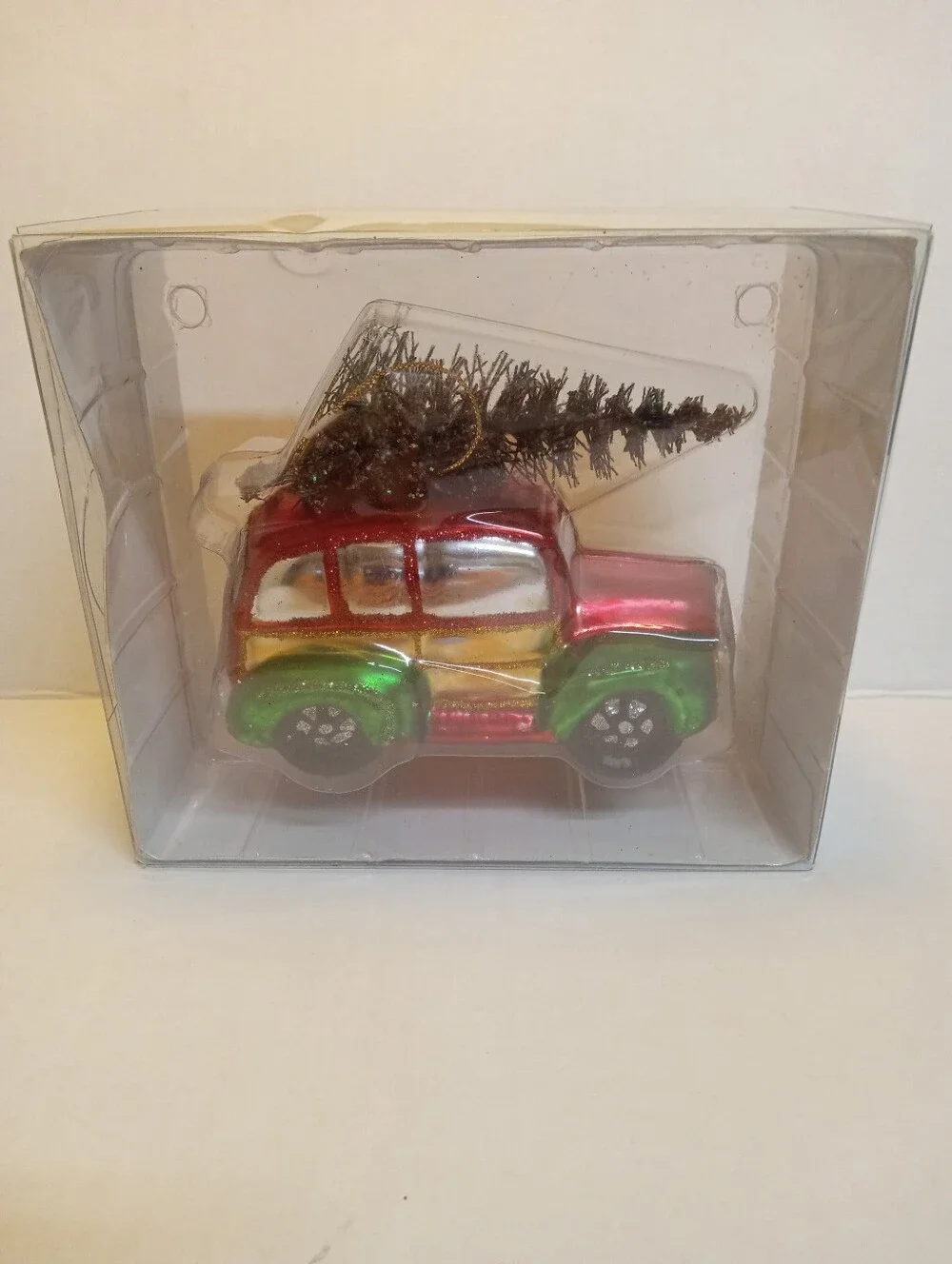 SEARS BLOWN GLASS WAGON CAR CHRISTMAS ORNAMENT~BRINGING HOME TREE VINTAGE